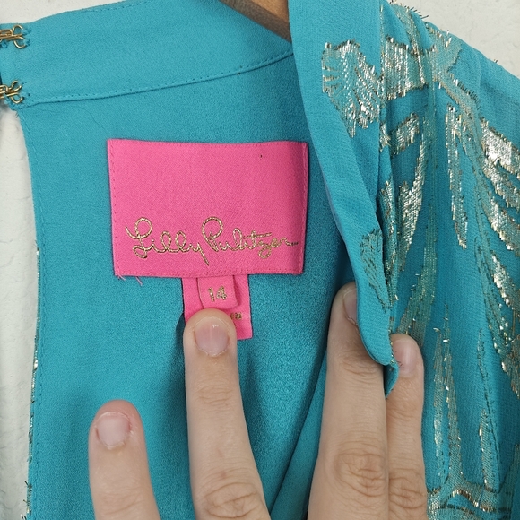 Lilly Pulitzer Nwot Joella Silk Mini Long Sleeve Metallic A Line Bermuda Blue 14 - Picture 10 of 16